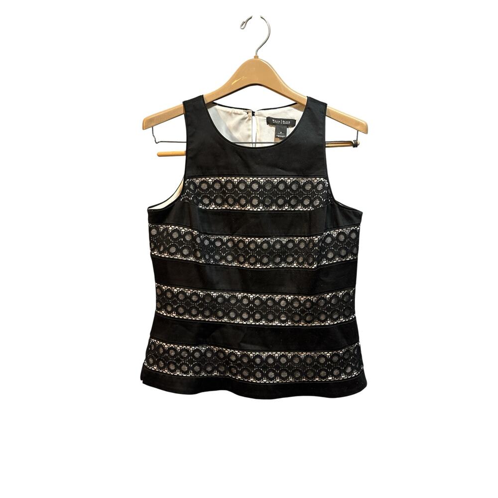 White House Black Market women’s size 8  sleeveless lined black, white lace inla